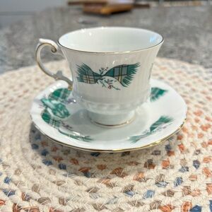 Elizabethan Elegant Green and Gold Teacup and Saucer Set